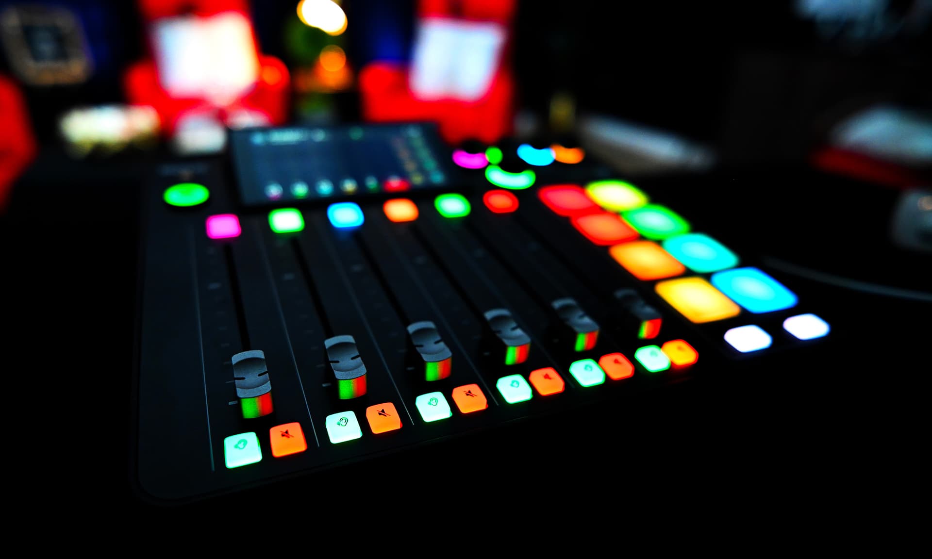 Rodecaster Pro 2 audio interface with colorful controls