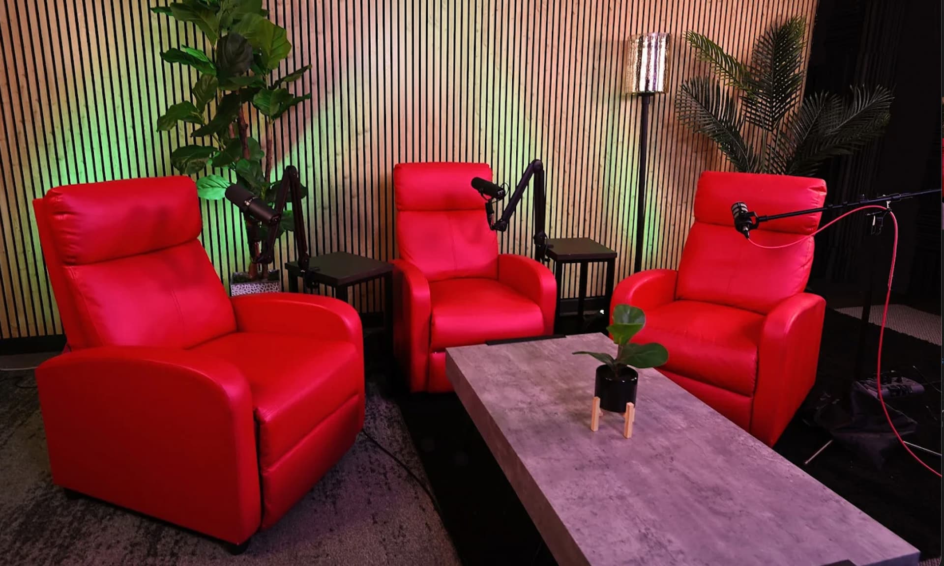 Red lounge chair set with professional studio lighting